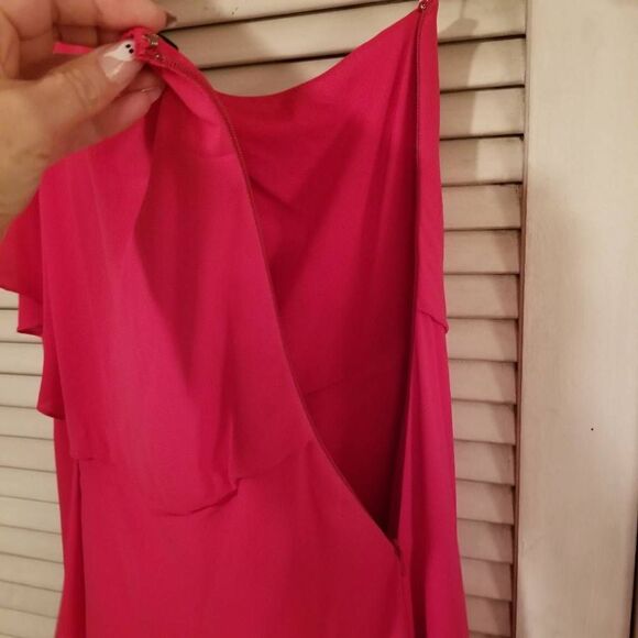 NWT Halston Fuscia One Shoulder Draped Dress 6 - Picture 7 of 10